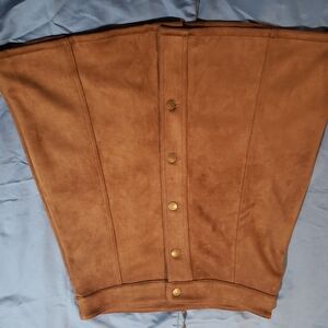 Chaps Brown Suede Button-Front Skirt